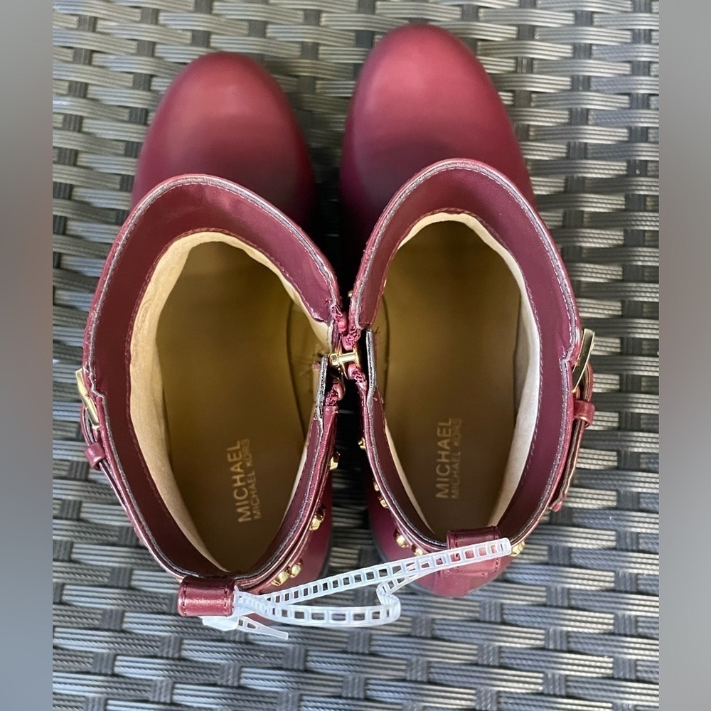 MICHAEL KORS BOOTS,Michael Kors Burgundy Ankle Boots with Gold Details - Picture 7 of 15